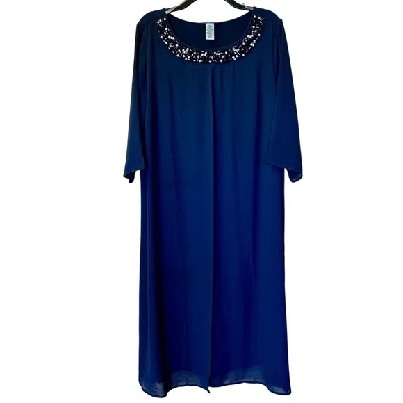 Catherines Midnight Dazzle Mesh Flyaway Dress Sz 1X Petite Navy Sparkly - Picture 4 of 10